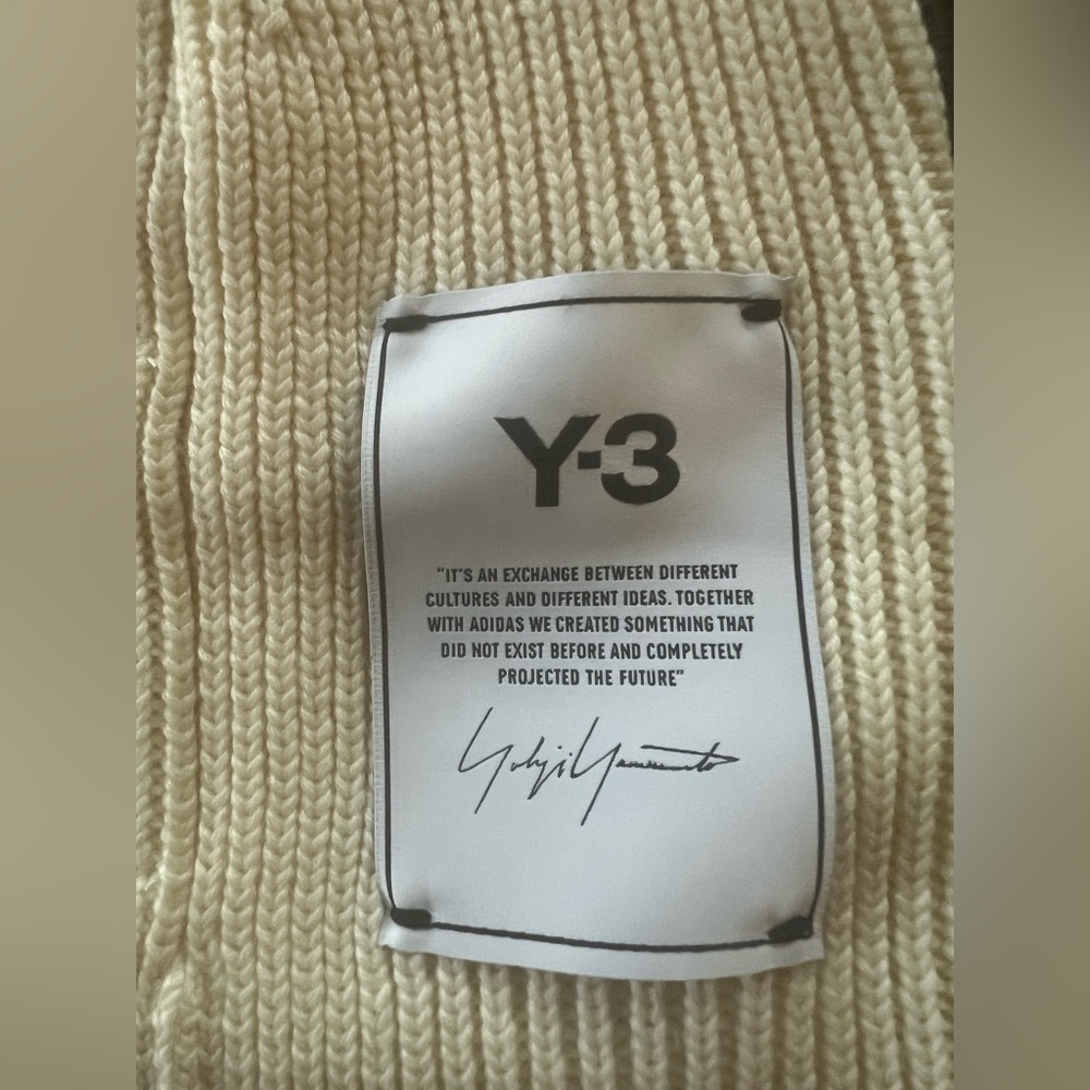 Y-3 Adidas Hat Unisex 100% Wool Knit Beanie Off White One Size - Picture 4 of 10